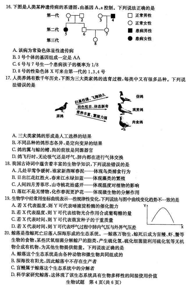 2024年菏泽中考生物试卷真题及答案解析