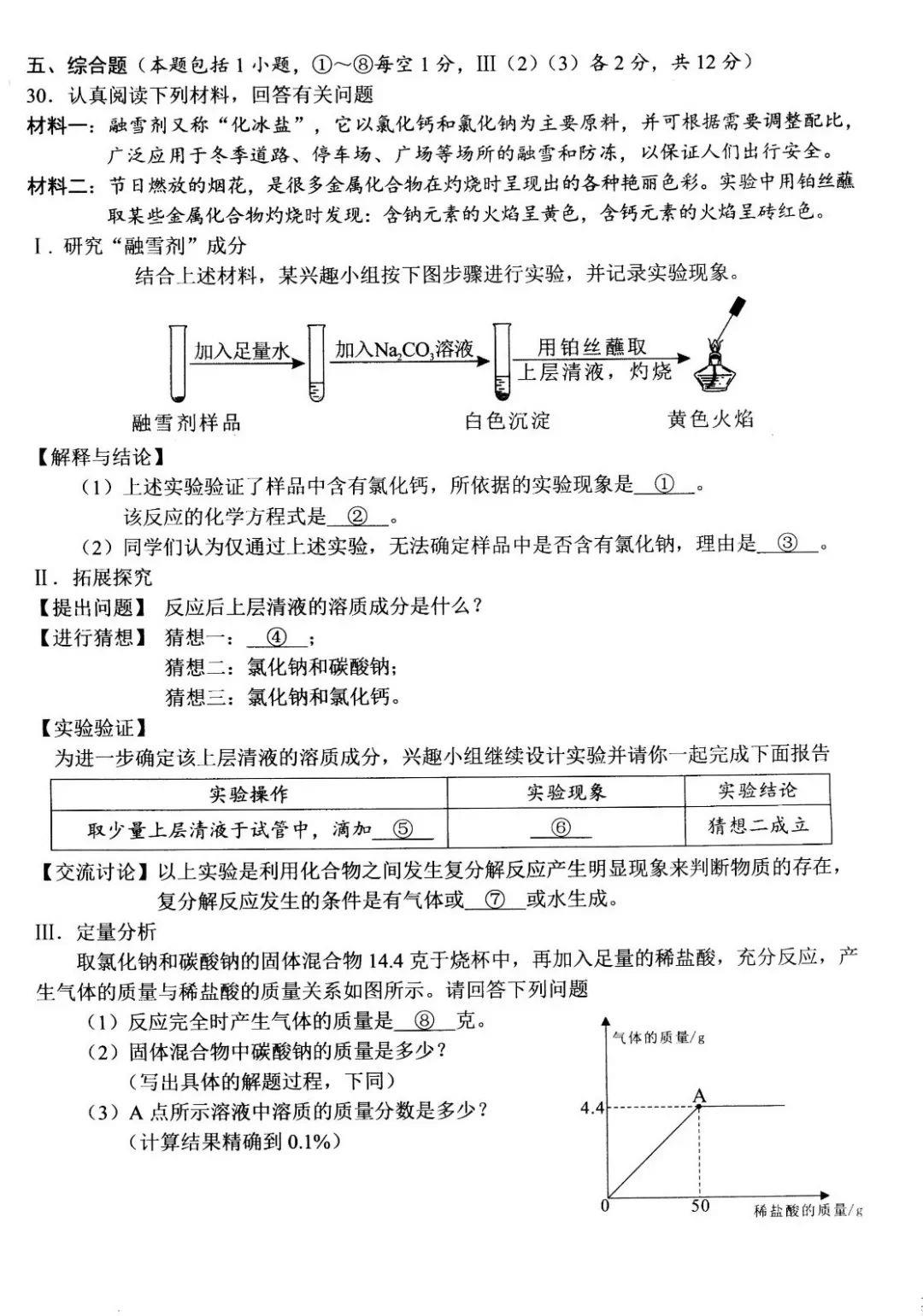 2024年湘潭中考化学试卷真题及答案解析