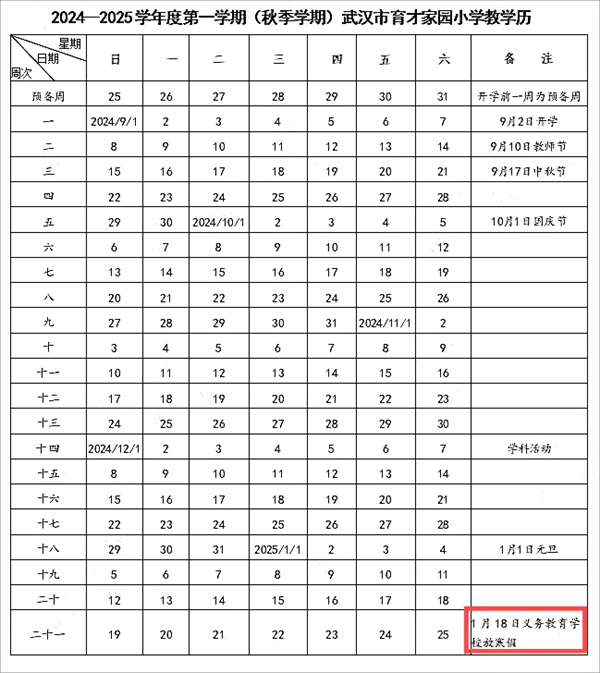 2025年武汉中小学寒假放假时间表,武汉寒假多少天?