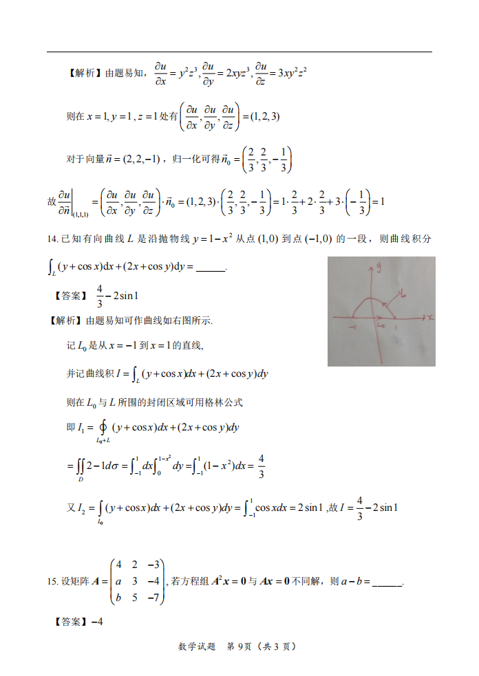 2025年研究生考试数学一试卷真题及答案解析