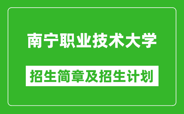 南宁职业技术大学2025年高考招生简章及各省招生计划人数