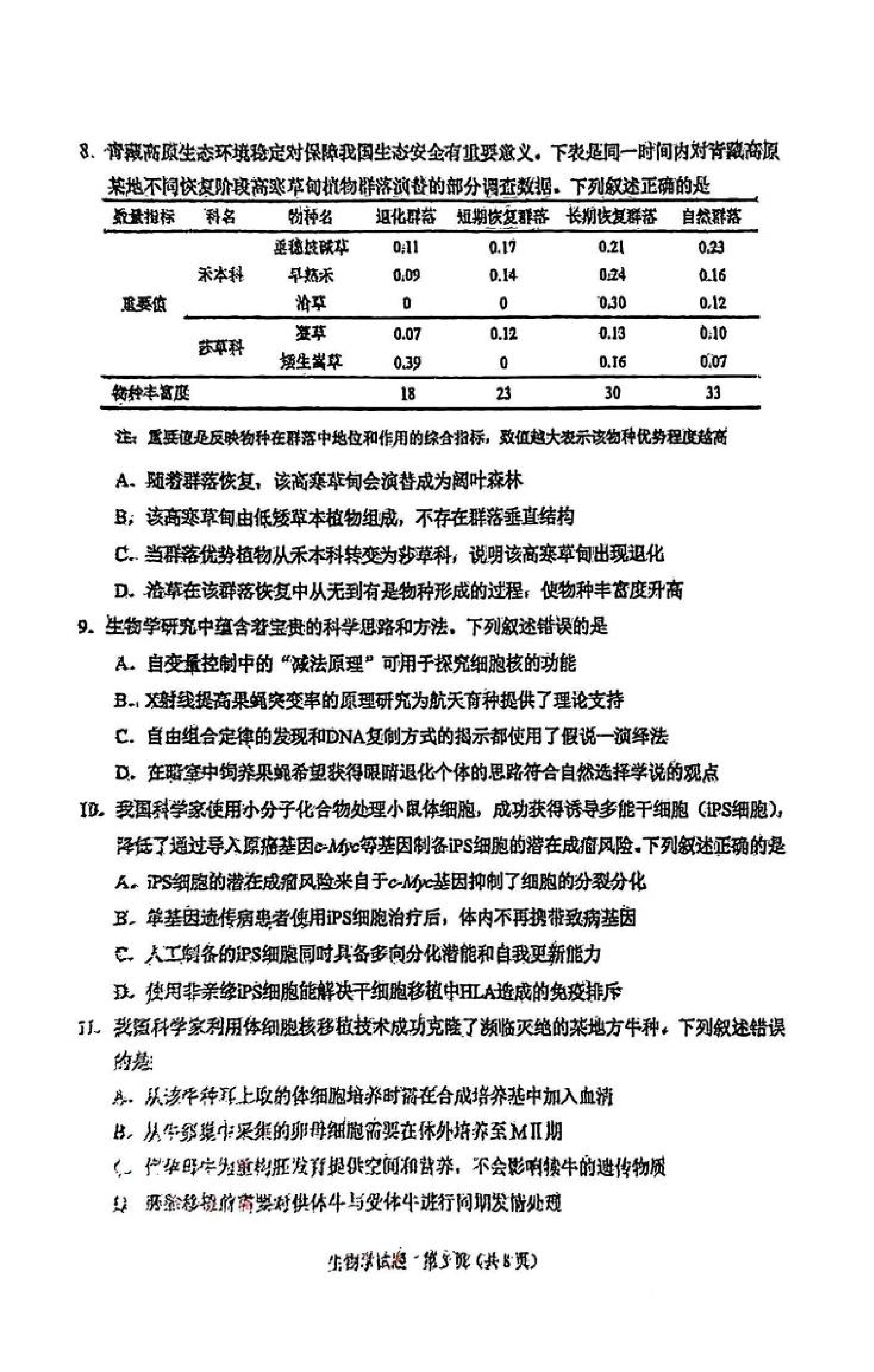 2025年八省联考生物学试卷及答案解析