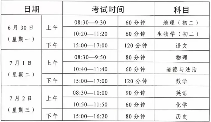 2025年广东中考时间是几月几号,各科目具体时间安排