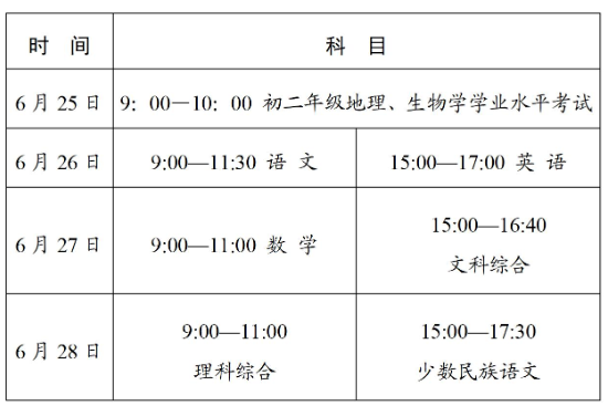 2025年包头中考时间几月几号,各科目具体时间安排表