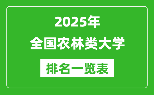 2025全国农林类大学排名一览表（含录取分数线）